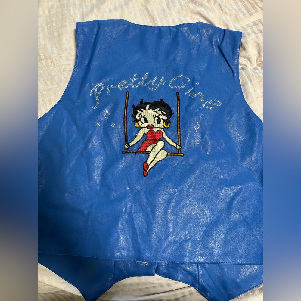 🔥RARE🔥Fashion Brand Company Blue Plant Leather Vest- 1X